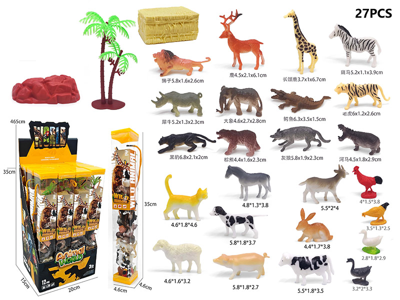 Farm Animal Wild Animals Set 27pcs(12 PVC Cylinder/Display Box)
