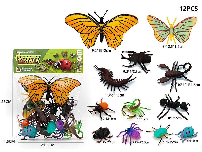 10PCS Insect + 2PCS Large Butterfly Model Set