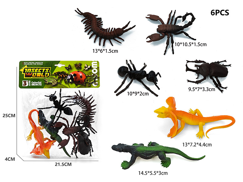 4PCS Insect Model + 2PCS Lizard Model