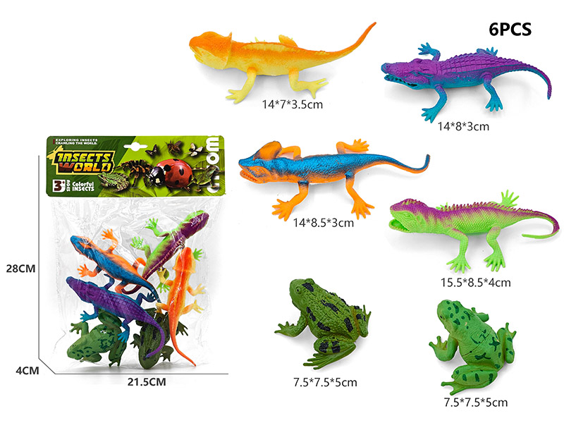 4PCS Small Lizard Model + 2PCS Frog Model