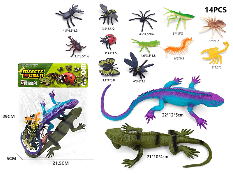 12 Small Insect Model + 2 Large Lizard Model With Whistle