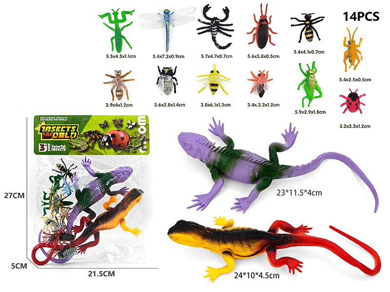 12 Small Insect Model + 2 Large Lizard Model With Whistle