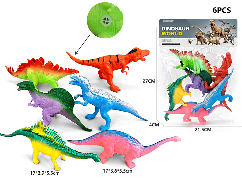 6PCS Soft Plastic Dinosaur Model With Whistle