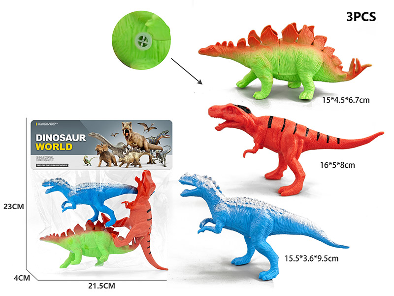 3PCS Soft Plastic Dinosaur Model With Whistle