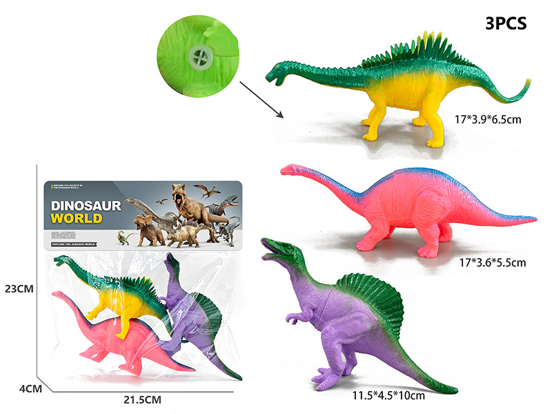 3PCS Soft Plastic Dinosaur Model With Whistle