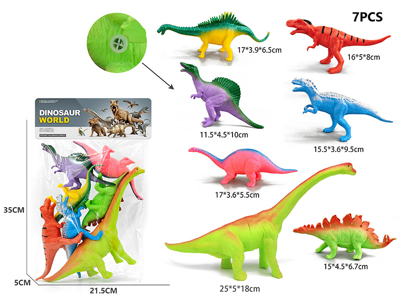 7PCS Soft Plastic Dinosaur Model With Whistle