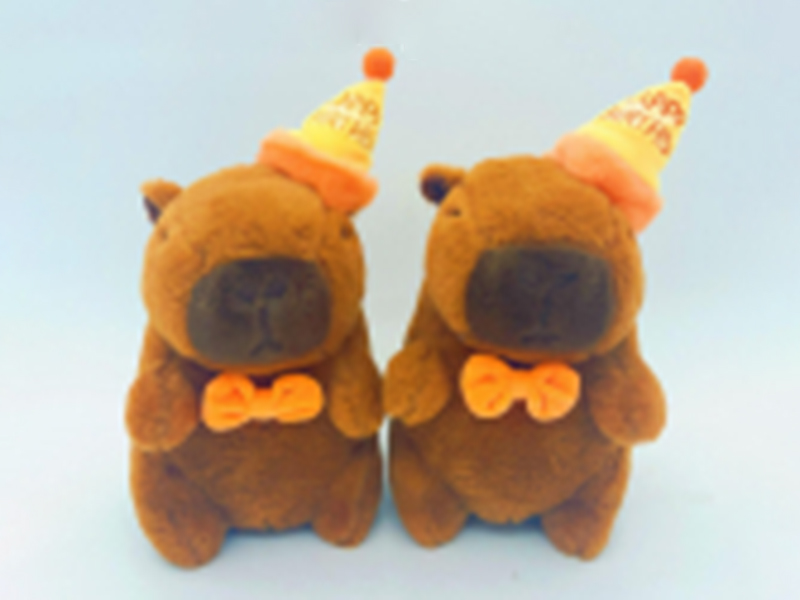 8" Capybara Plush Toy With Birthday Cap