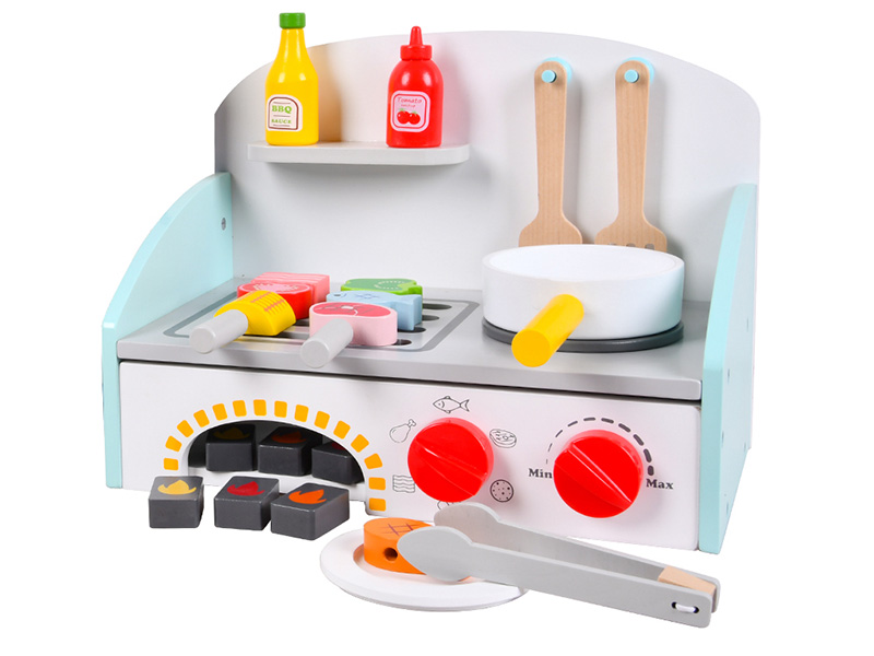 Wooden BBQ Grill Kitchen Toy 2-In-1/Blue