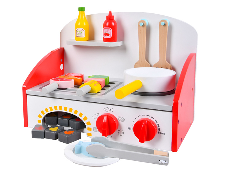 Wooden BBQ Grill Kitchen Toy 2-In-1/Red