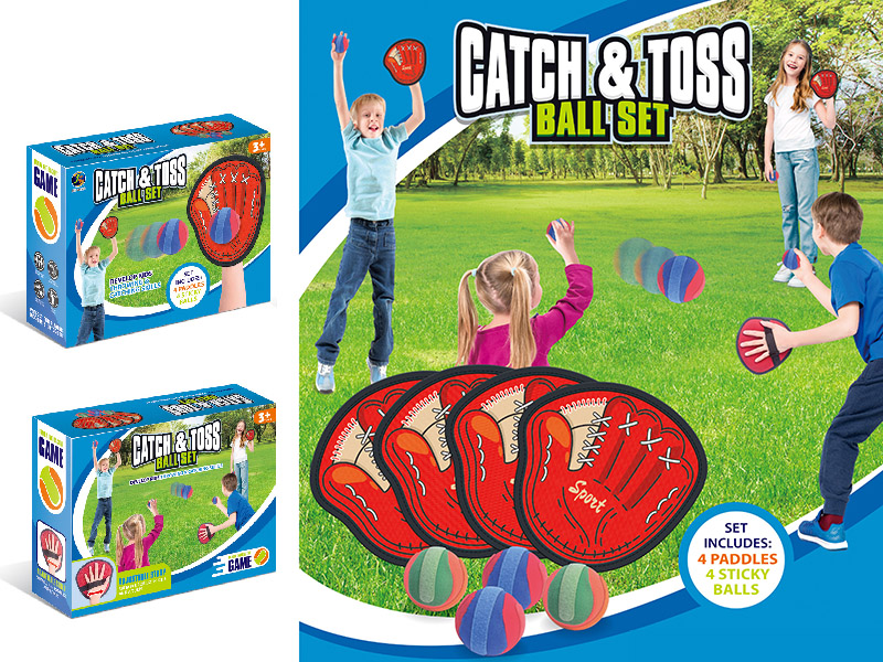 Catch & Toss Ball Set(4 Paddles + 4 Sticky Balls)