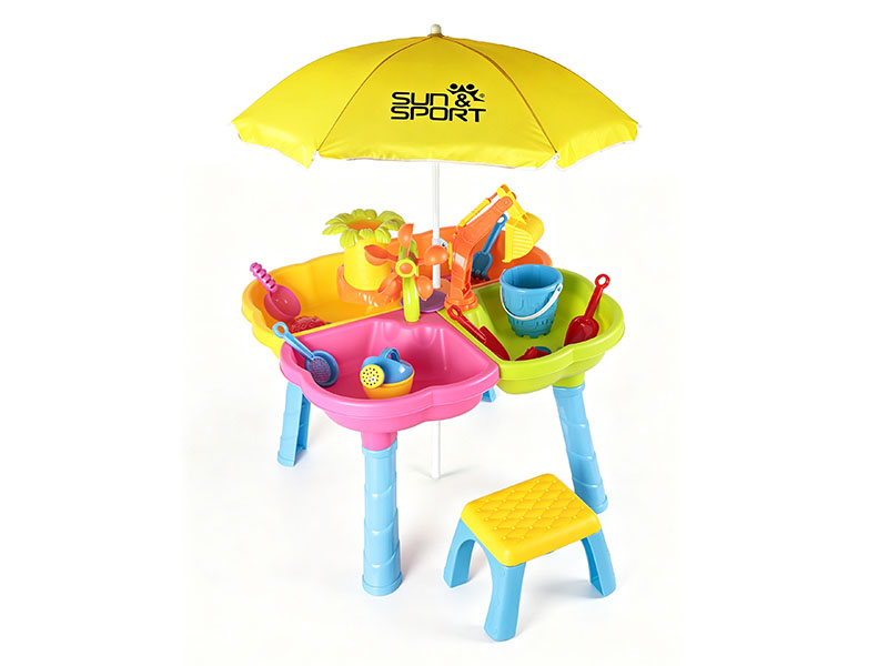 Four Color Beach Table Set With Beach Umbrella, Chair