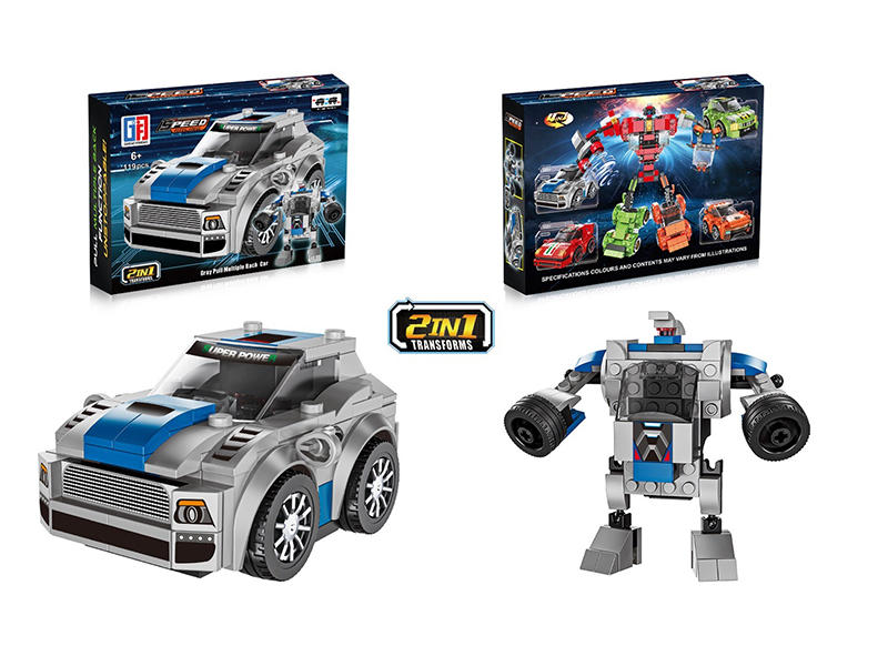 2 In 1 Transforms Building Blocks Double Pull Back Mustang Sports Car 119PCS