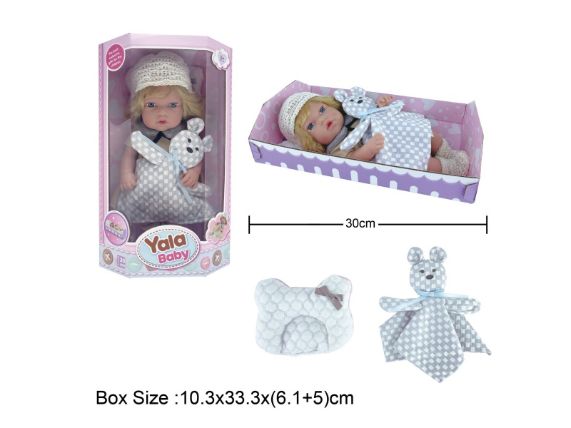 12-Inch Newborn Full Vinyl Girl Doll With Pillow Animal Fabric Accessories
