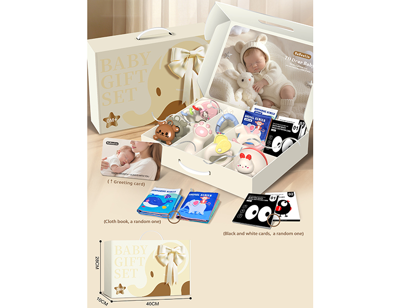 Baby Rattle Gift Set 11pcs(Tumbler Toy + Rattles + Black And White Cards/Cloth Book)