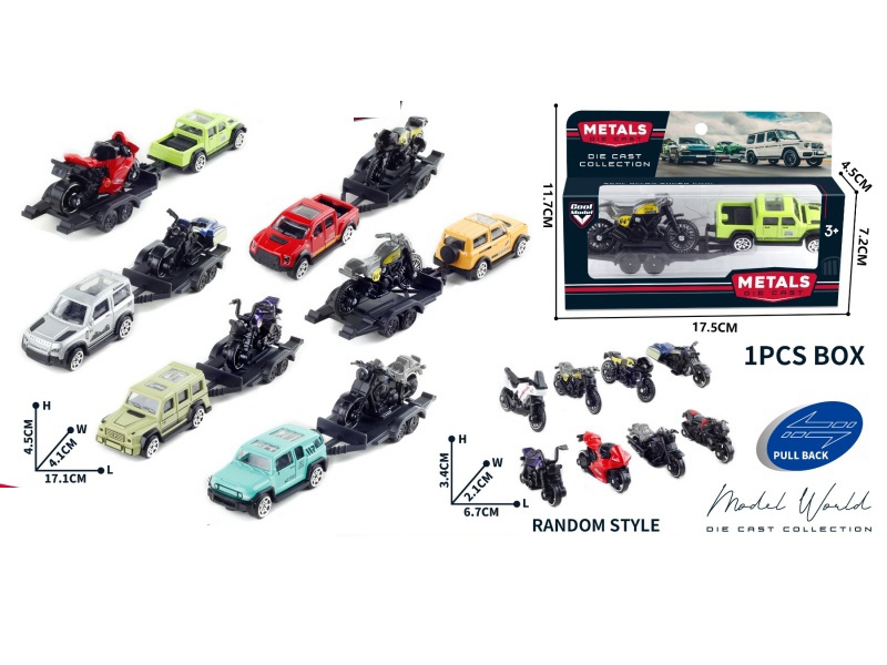 1: 64. Alloy Sliding Off-Road Vehicle Towing Motorcycle 6 Mixed Models