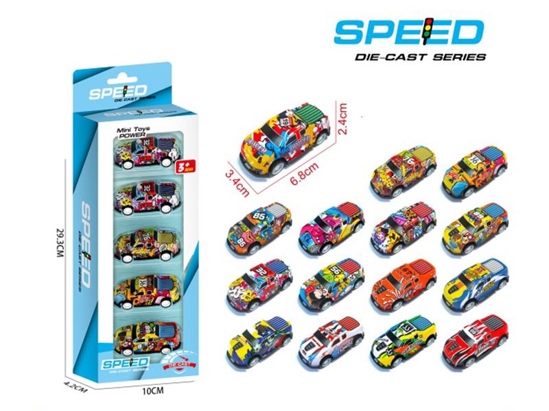 Pull Back Graffiti Iron Pickup Trucks(5PCS)