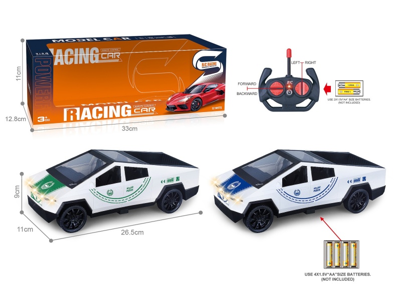 27Mhz 1:14 4CH Remote Control Simulated Police Car Tesla Cyber Pickup Truck With Headlight(Not Included Batteries)