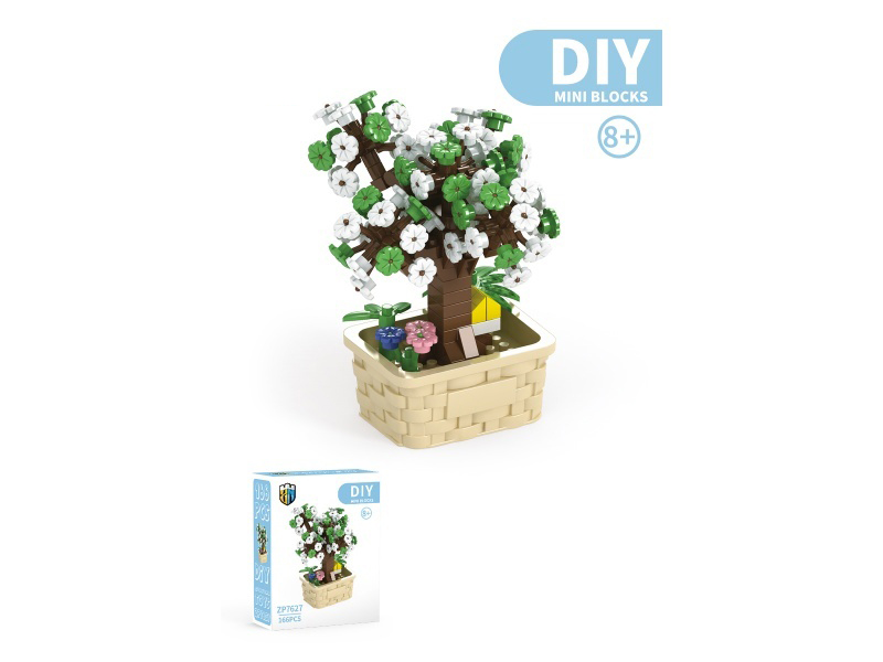 White Cherry Blossom Building Block Flower Basket Series 166 PCS