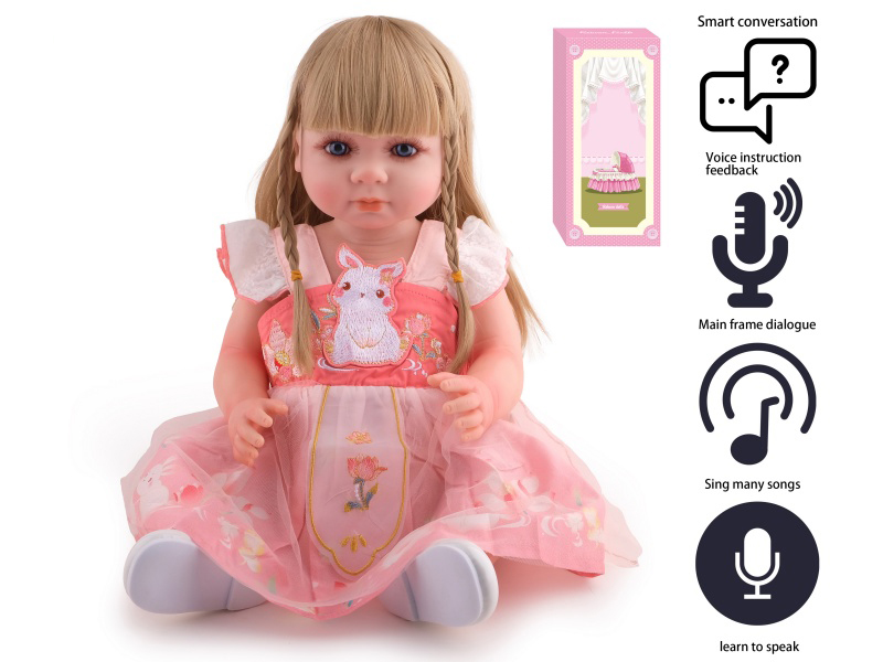 55cm Soft Plastic Reborn Doll(Wig Sheath) With Feeding-Bottle, Magnetic Pacifier, Diaper, Birth Card With Smart Conversation, Recording Functions