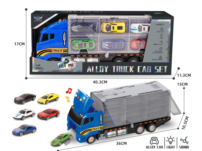 Urban Short-Nosed Container Truck + No. 6 Sunroof Sports Car Series Alloy Vehicle