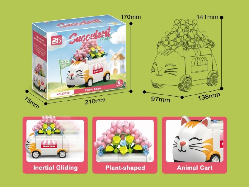 Building Blocks: 272Pcs Peach Egg Cat Car