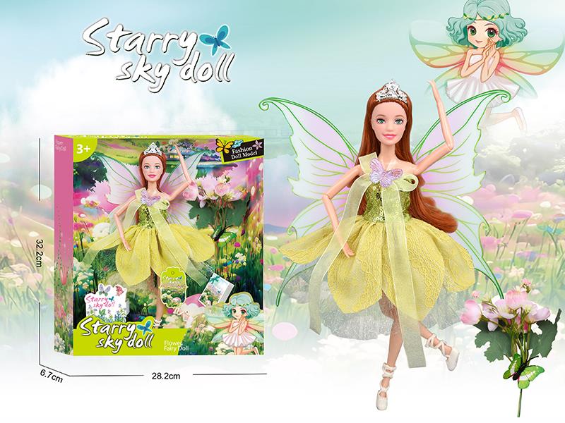11.5 Inch 11-Joints Flower Fairy Doll With Crown, Butterfly Wings, Simulated Bouquet