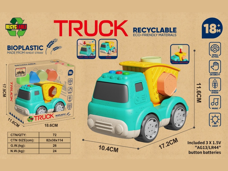 Straw Cartoon Sliding Building Blocks Paired With Dump Truck (With Lights And Music)