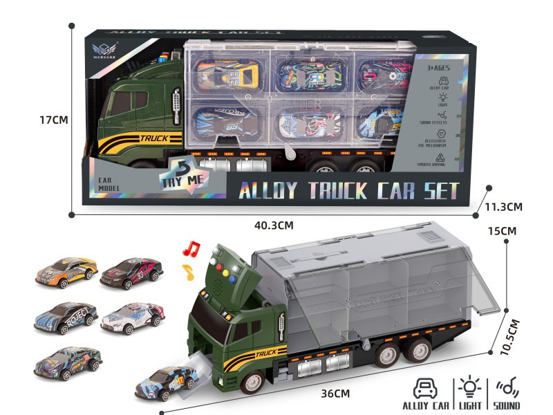 Military Short-Nosed Container Trucks + Random Racing Series Of Tin Trucks