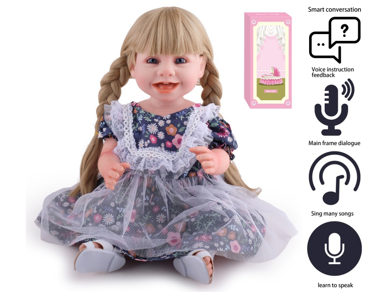 55cm Soft Plastic Reborn Doll(Wig Sheath) With Feeding-Bottle, Magnetic Pacifier, Diaper, Birth Card With Smart Conversation, Recording Functions