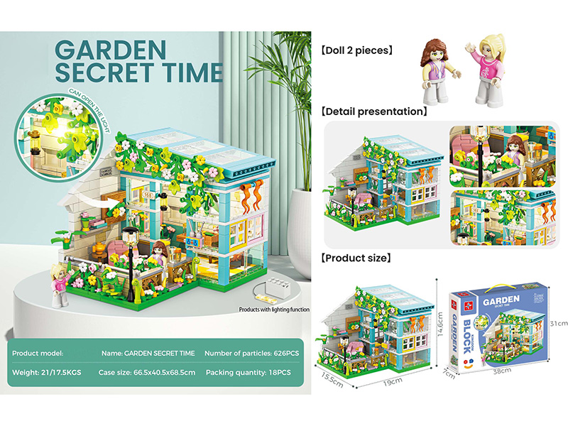 Small Particle Building Blocks - Garden Secret Time With Lights(Doll 2pcs)626pcs