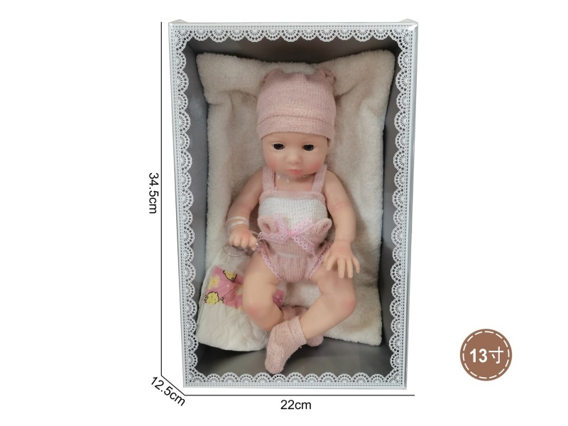 13-Inch Solid Silicone Baby With Open Eyes For Newborns, Pillow/Pacifier/Diaper (For Girls)
