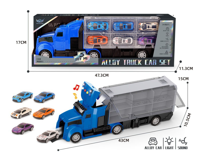 Urban Long-Nosed Container Truck + No. 5 Sunroof Sports Car Series Alloy Vehicle