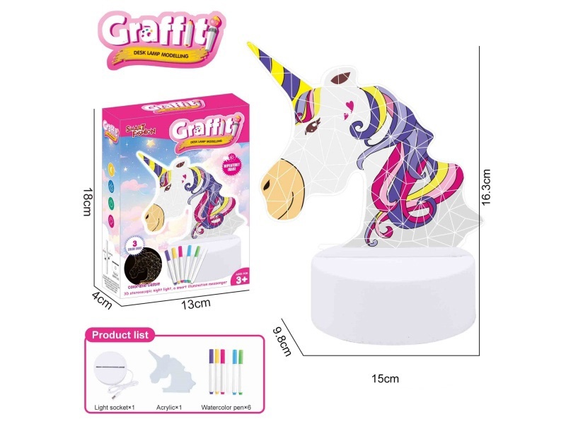 Diy Painted Night Light (Unicorn, 6 Watercolor Pens)