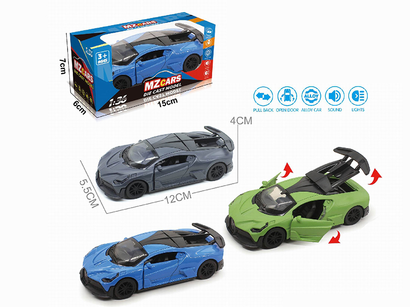 1:36 Pull Back Alloy Sports Car(3 Doors Can Open)(With Sound And Lights)