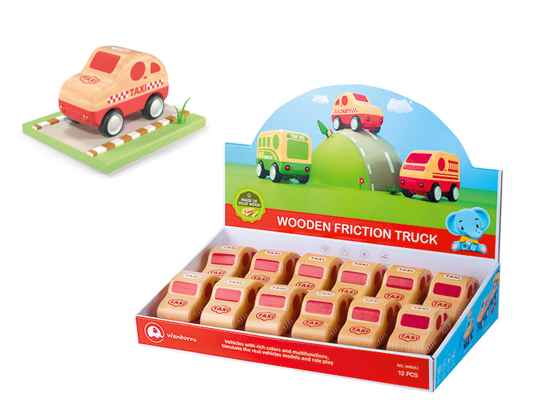 Wooden Mini Taxi Car With Music And Lights 12PCS/Box