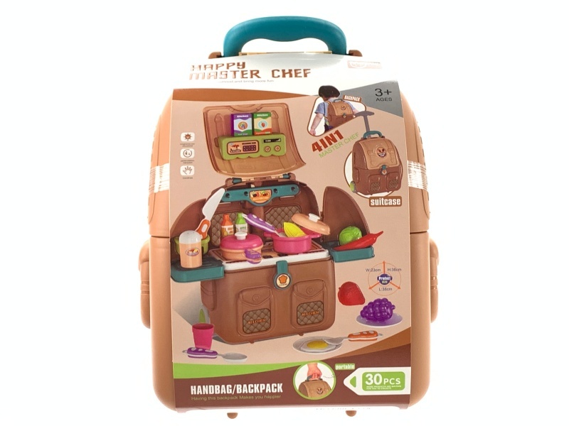 Household Play Toys Kitchenware Three-Pocket Schoolbag Trolley Case