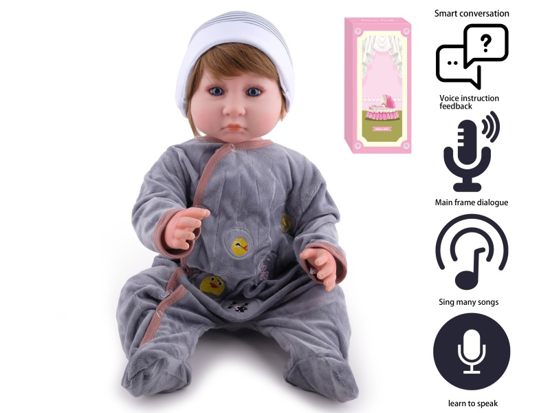55cm Soft Plastic Reborn Doll(Wig Sheath) With Feeding-Bottle, Magnetic Pacifier, Diaper, Birth Card With Smart Conversation, Recording Functions