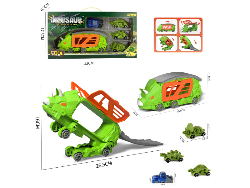 Little Triceratops Transformation Storage Vehicle +3 Skeleton Dinosaur Car Dolls +1 Catapult