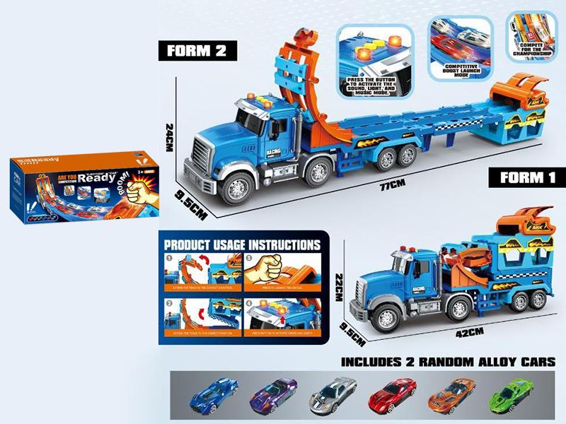 Friction Flodable Deform Track Storage Truck + 2 Alloy Cars