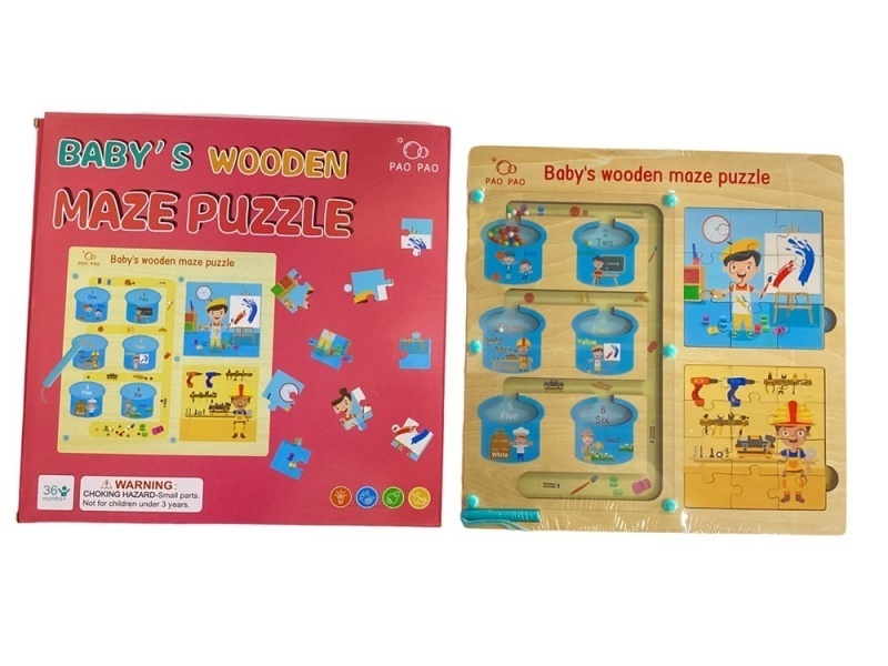 Six Wooden Puzzle Maze Pieces