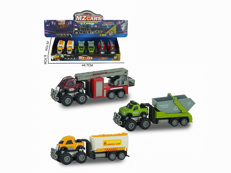1:36 Double Friction Alloy Off-Road City Trailer 6pcs