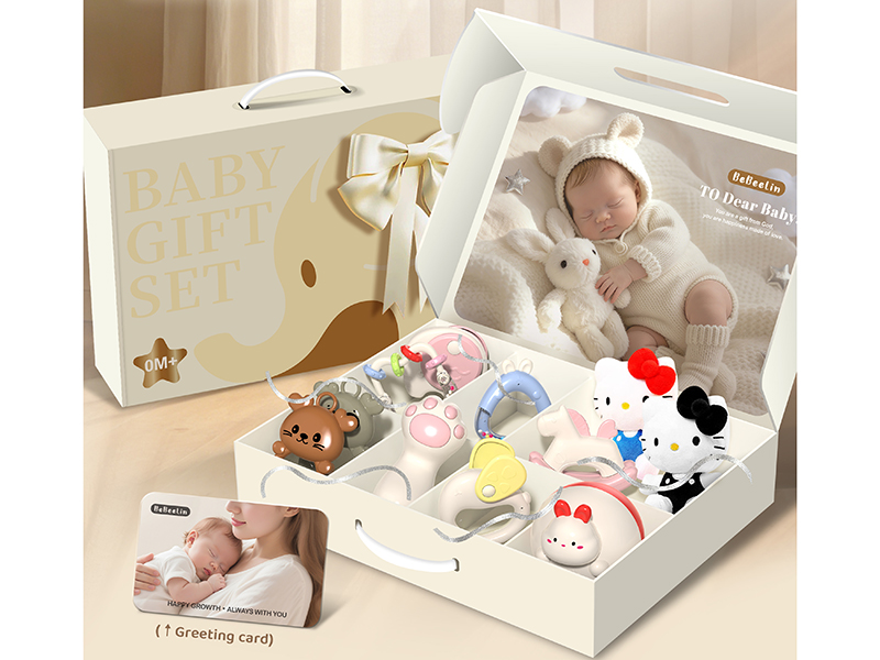Baby Rattle Gift Set 11pcs(Tumbler Toy + Rattles + 2pcs Plush Dolls)