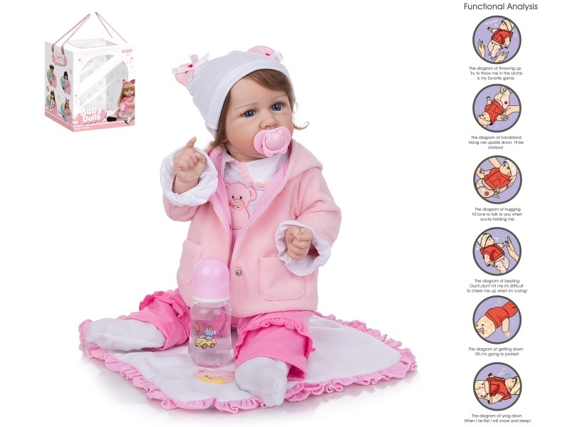 58Cm Reborn Doll, Highly Realistic Baby Doll (Realistic Fetal Hair) With A Bottle, Magnetic Pacifier, Diaper, Birth Card, And Gravity Sensing Sound Function
