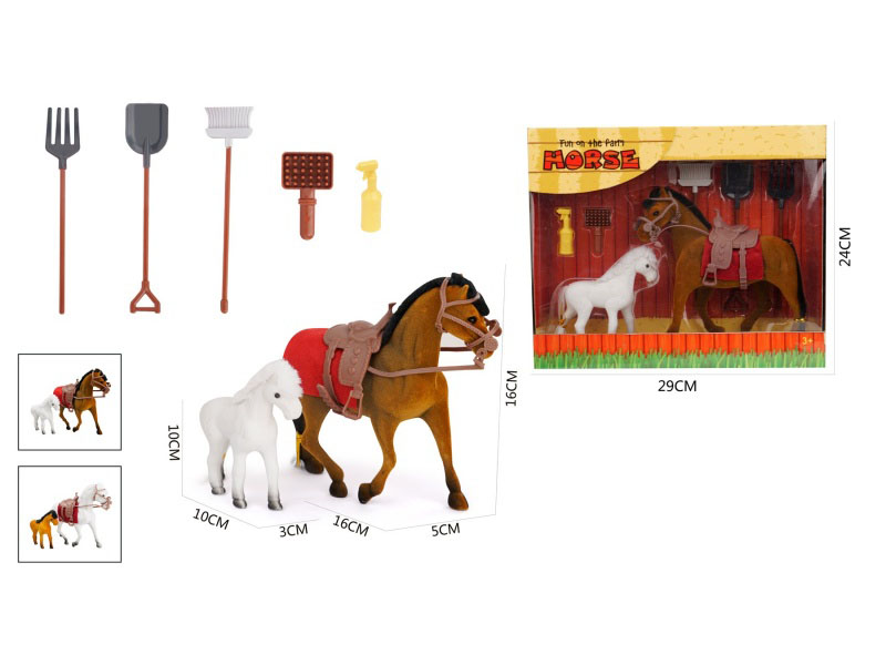 A Single Large Horse Is Equipped With Accessories For Small Horses