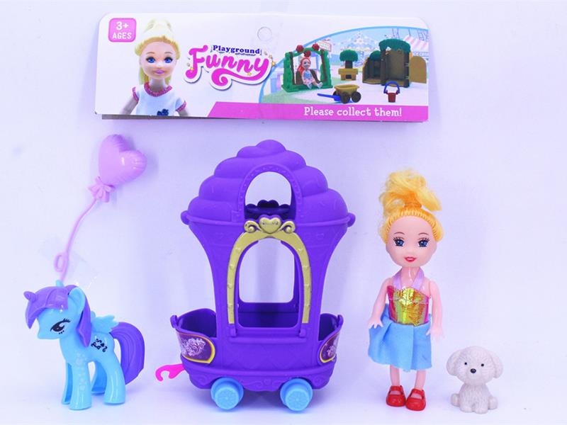 3" Doll + Pet +Carriage Set