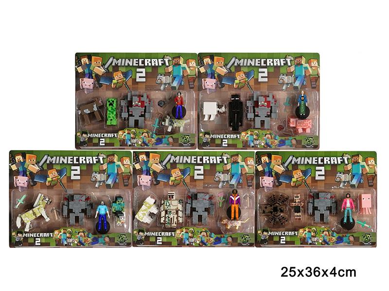 2.5-3" Minecraft Action Figure With Base 1PCS + 3-4" Action Figures 2PCS + 3-4" Animals 2pcs