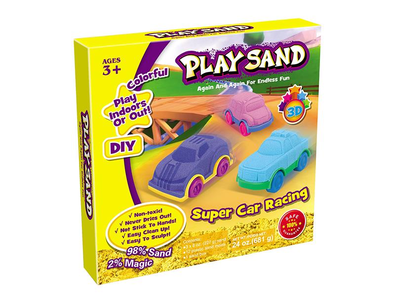 Space Soil 3D Cars Play Set(681g Sand/3 Colors + Tray + 3D Accessorie Tools)