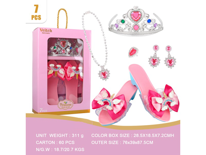 Crown Double Bow Princess Shoes Set 7Pcs