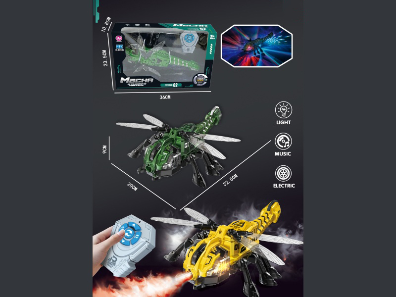 2.4G Remote-Controlled Mechanical Dragonfly (With Spray, Limb Swing, Dazzling Light Effect, 4 Music Tracks To Switch)