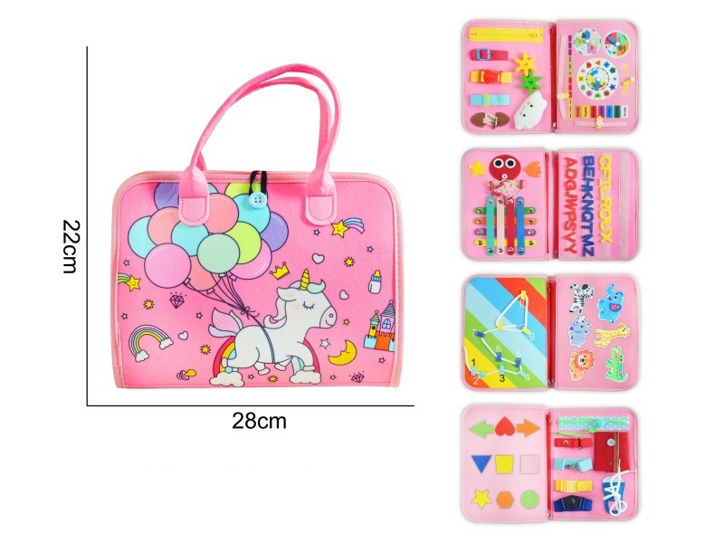 Montessori Early Childhood Education And Intelligence - 5-Page Pink Balloon Style Busy Book Made Of Felt